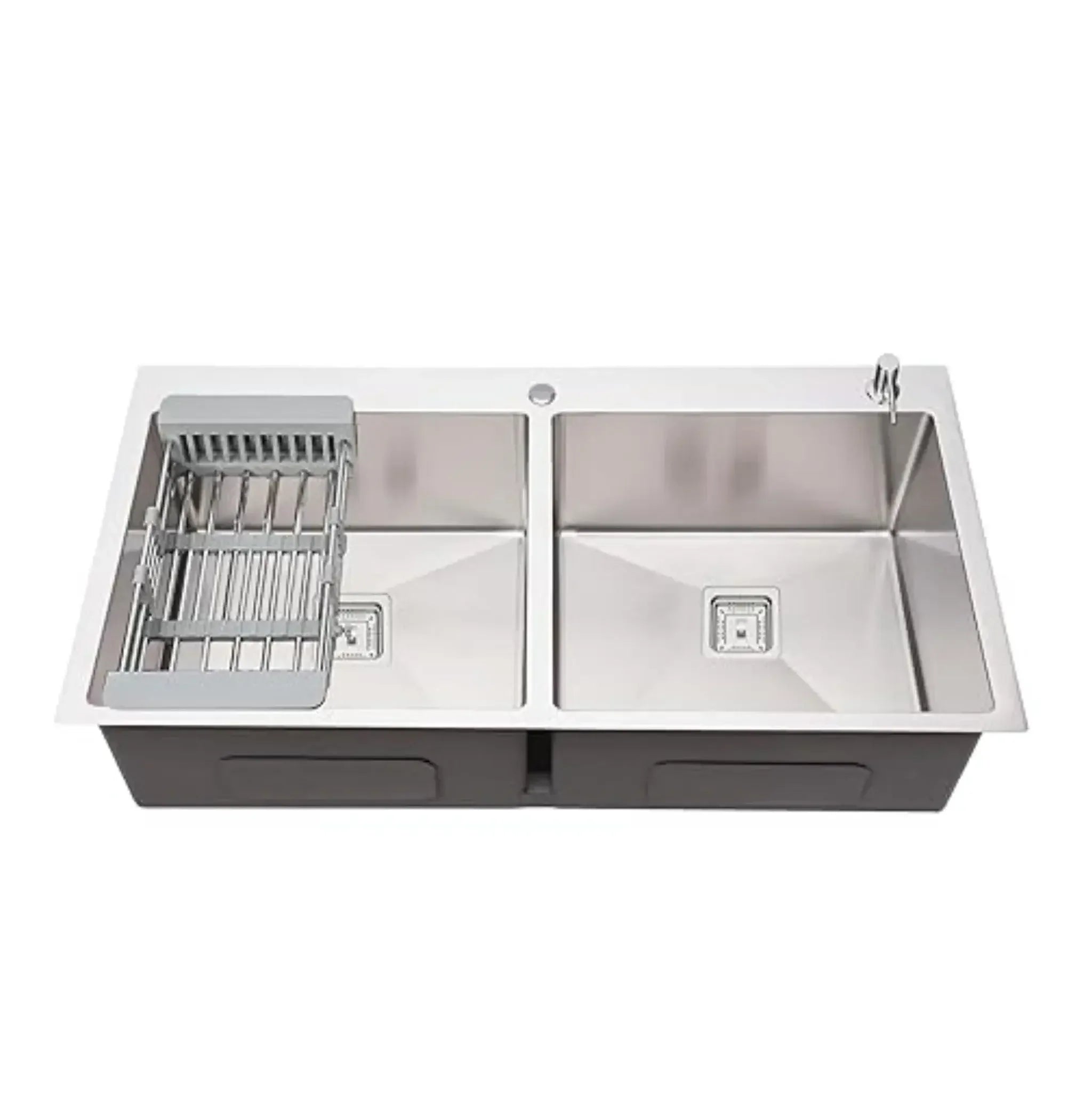 Fossa Silver Kitchen Sink - 32"x18"x10" Inch Stainless Steel Double Bowl Sink With Tap Hole,Drain Basket, Soap Dispenser, Siphon Drain - Topmount Sink for Campervan or Home Kitchen-0