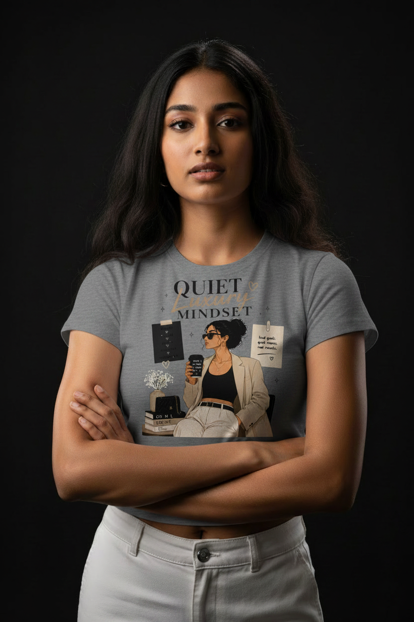 Quiet Luxury Mindset Graphic Crop Top – Women's Half Sleeve | 180 GSM Cotton
