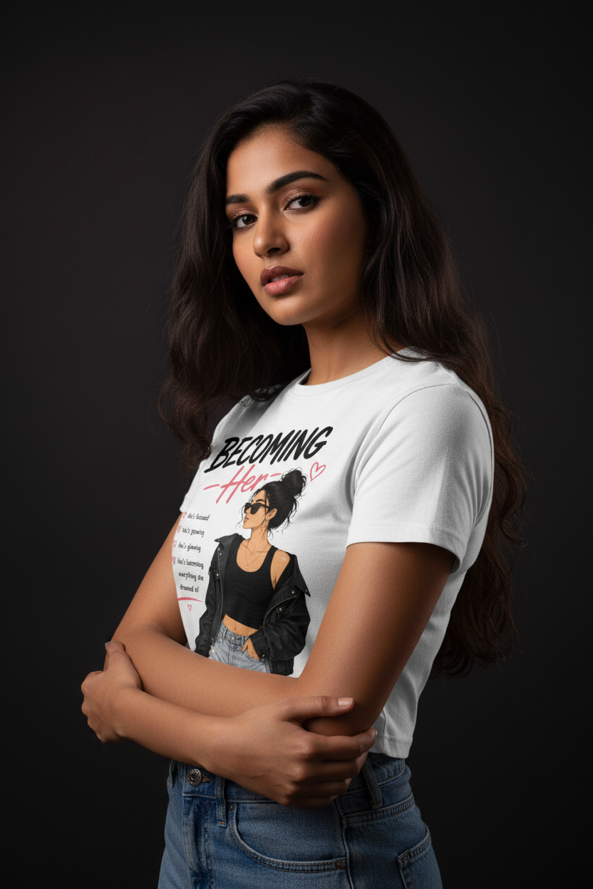 Becoming Her Graphic Crop Top – Women's Half Sleeve | 180 GSM Cotton