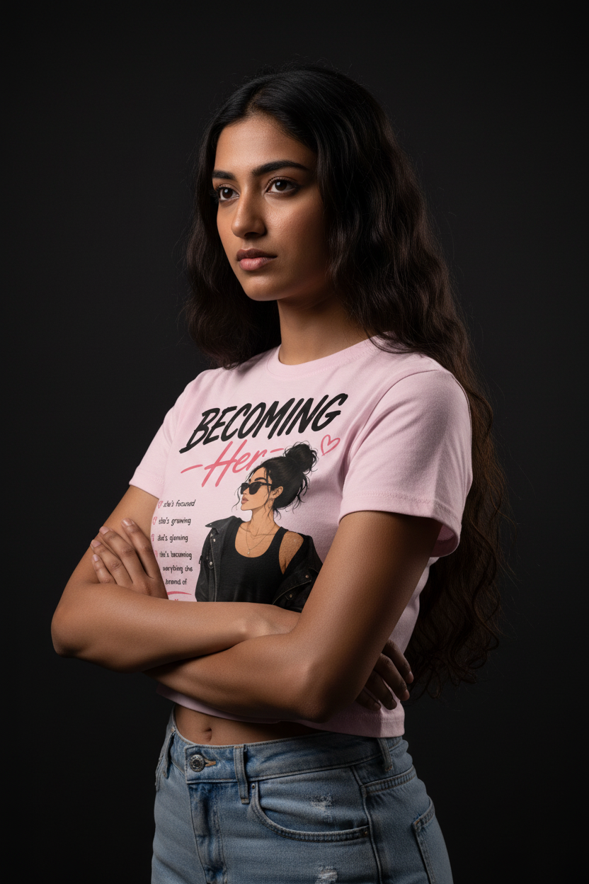 Becoming Her Graphic Crop Top – Women's Half Sleeve | 180 GSM Cotton