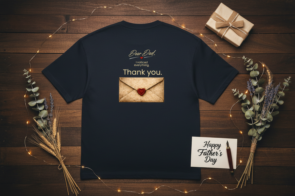 Dear Dad tee flat lay with Father's Day props