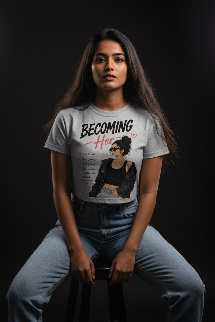 Becoming Her Graphic Crop Top – Women's Half Sleeve | 180 GSM Cotton