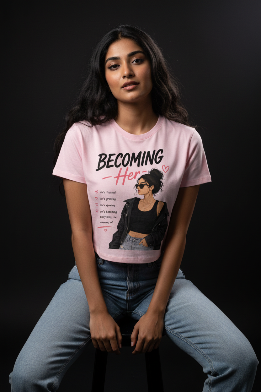 Becoming Her Graphic Crop Top – Women's Half Sleeve | 180 GSM Cotton