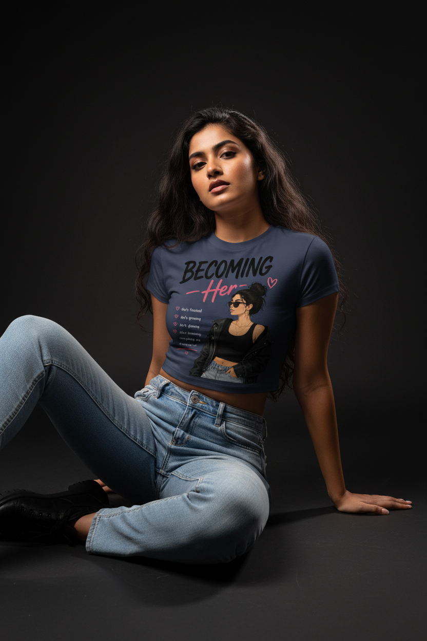 Becoming Her Graphic Crop Top – Women's Half Sleeve | 180 GSM Cotton