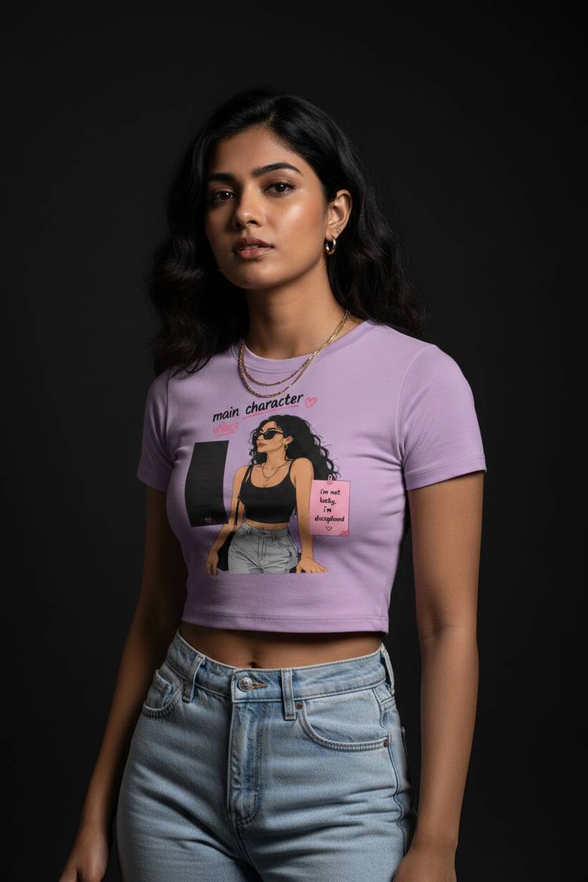 Main Character Vibes Graphic Crop Top – Women's Half Sleeve | 180 GSM Cotton