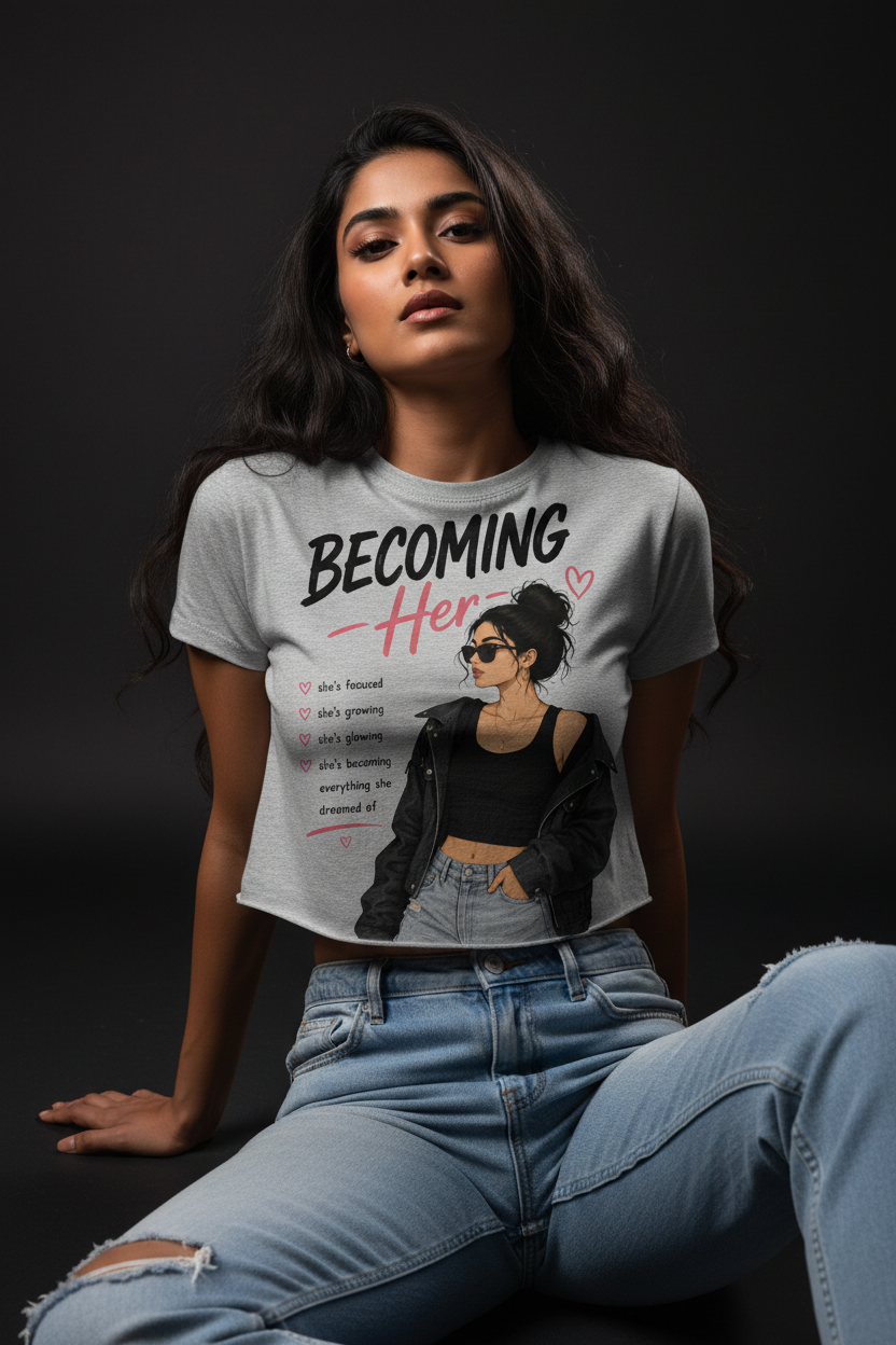 Becoming Her Graphic Crop Top – Women's Half Sleeve | 180 GSM Cotton