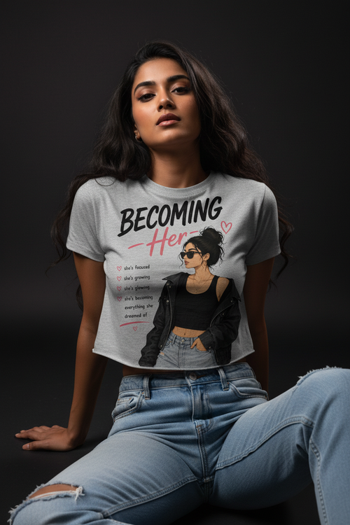 Becoming Her Graphic Crop Top – Women's Half Sleeve | 180 GSM Cotton