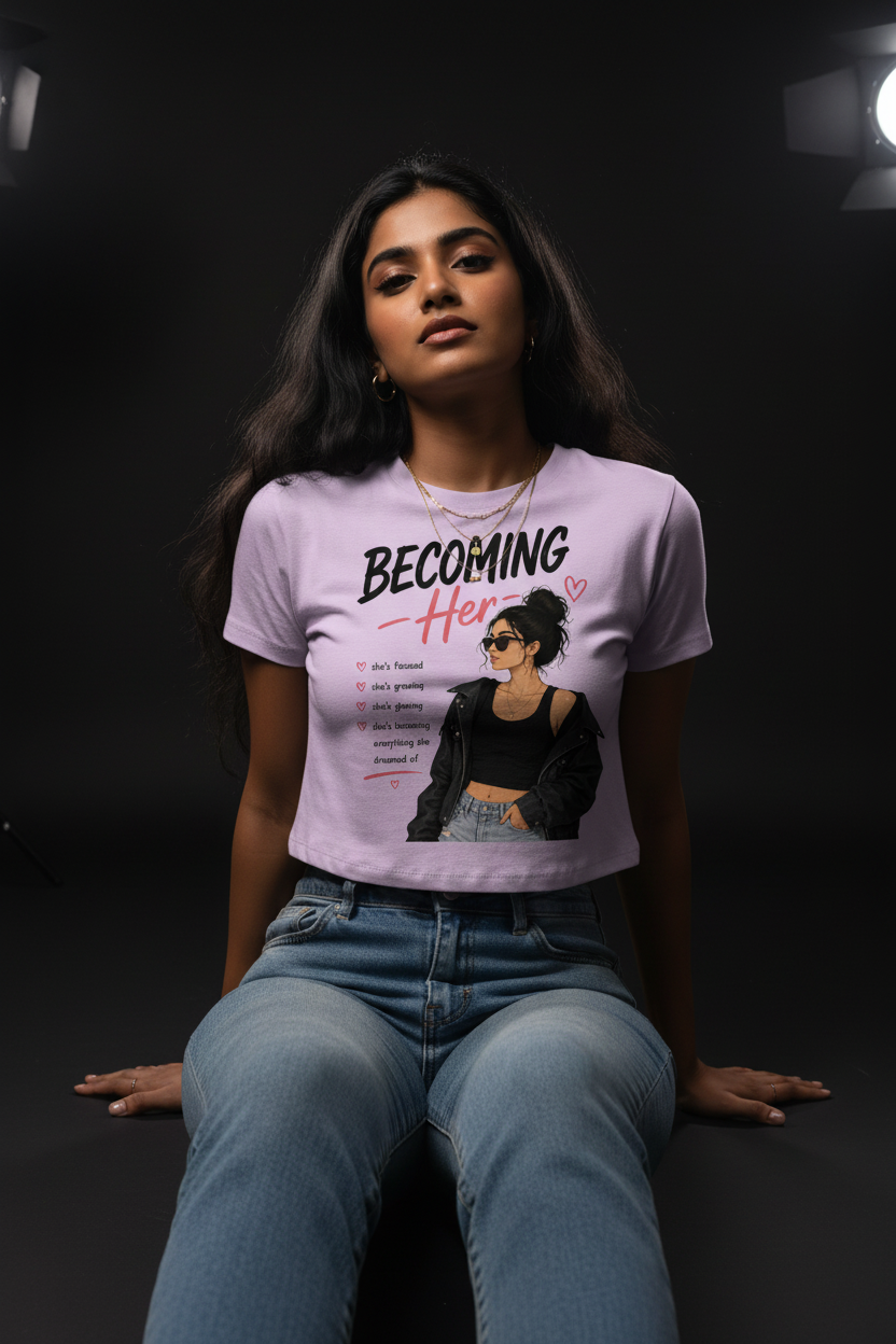 Becoming Her Graphic Crop Top – Women's Half Sleeve | 180 GSM Cotton