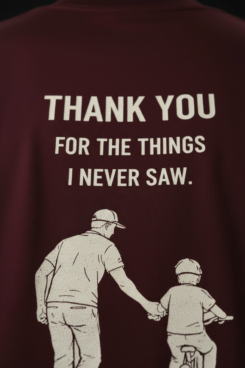 Thank You Dad tee Maroon close-up print detail