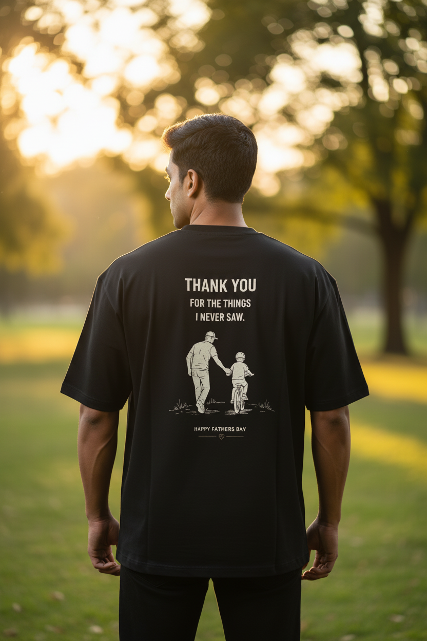 Thank You Dad tee Black mature father back print golden hour