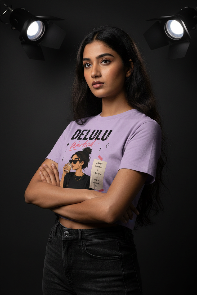 Delulu Worked Graphic Crop Top – Lavender