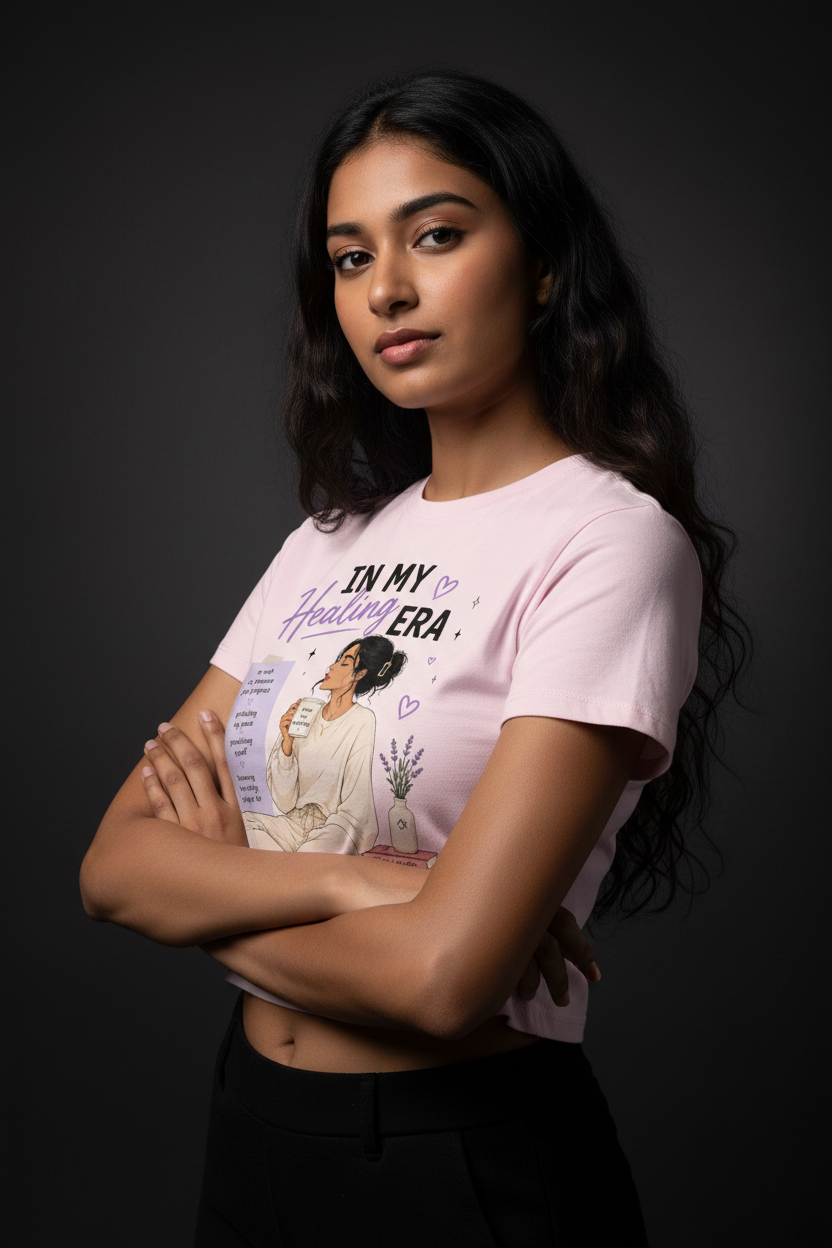 In My Healing Era Graphic Crop Top – Light Baby Pink
