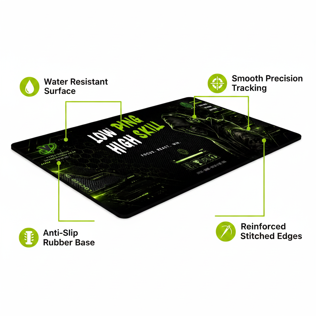 Low Ping High Skill Desk Pad - Features Infographic