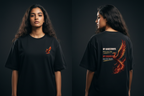 Phoenix tee Black female diptych front and back