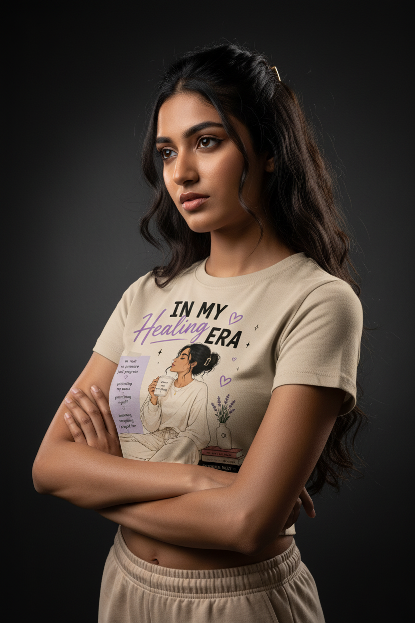 In My Healing Era Graphic Crop Top – Beige