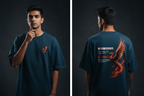Phoenix tee Petrol Blue male diptych front and back