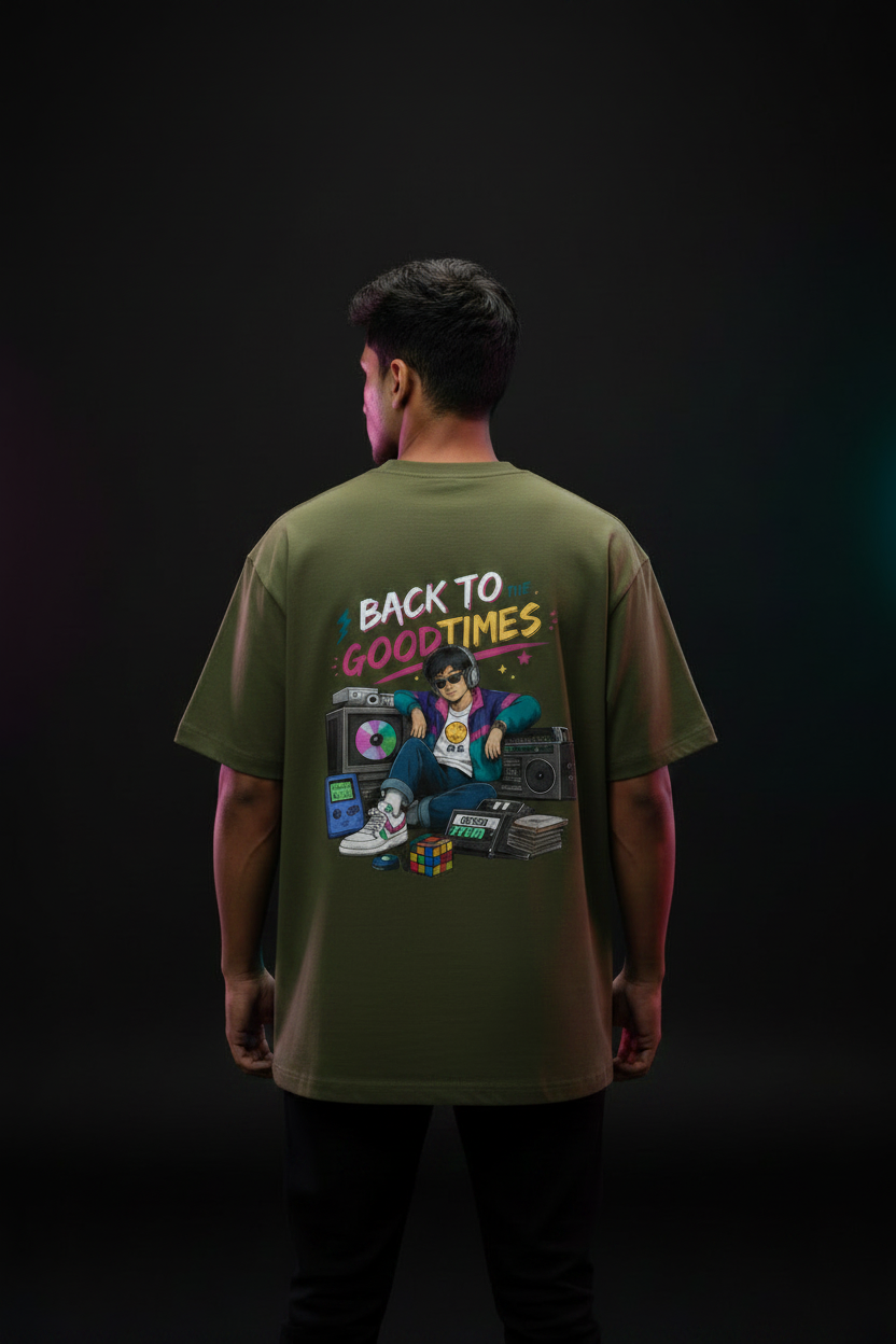 Back to the Good Times - Olive Green Oversized T-Shirt