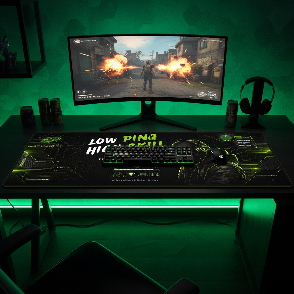 Low Ping High Skill Desk Pad - Gaming Desk Lifestyle Setup