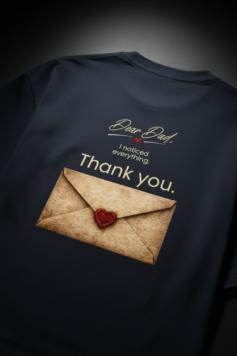 Dear Dad tee close-up envelope back print artwork