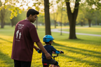 Thank You Dad tee Maroon father teaching child bicycle back print