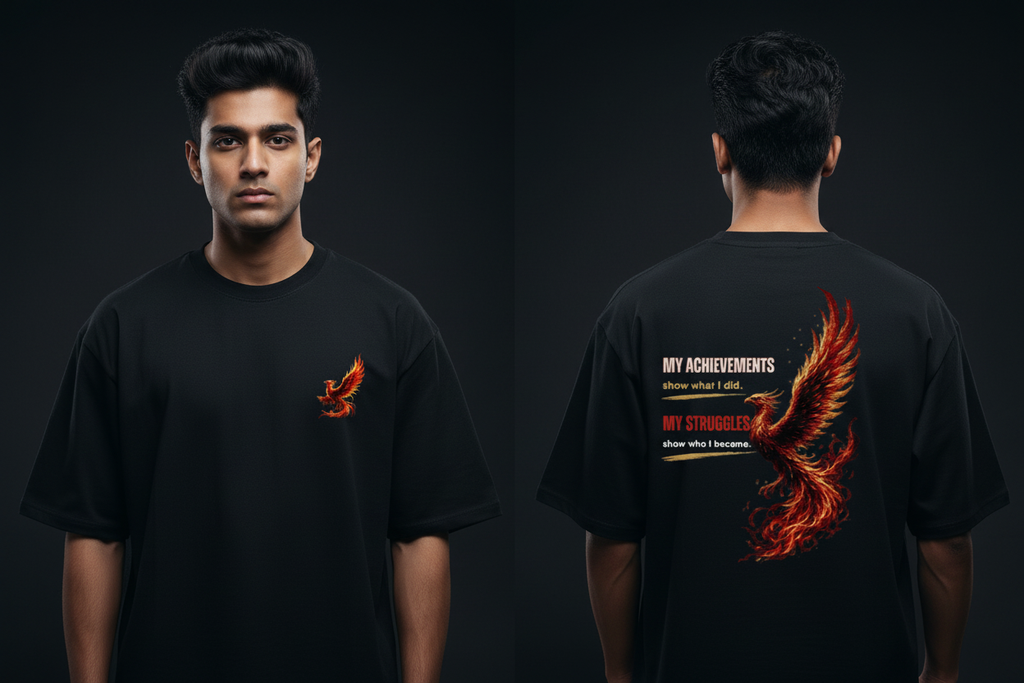 Phoenix tee Black male diptych front and back