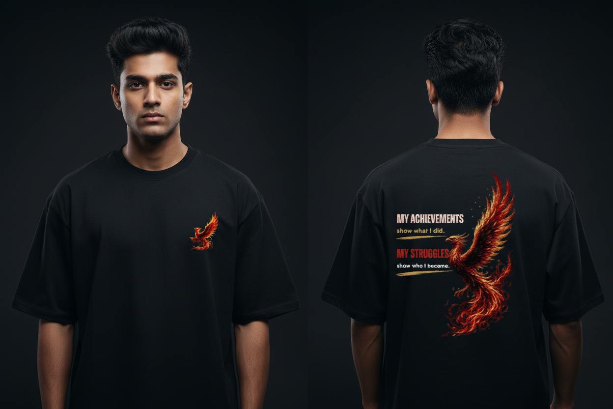 Phoenix tee Black male diptych front and back