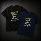 vcreate4uhub.co.in black and navy blue unisex t-shirts with "BEAST MODE ON PAR AAJ REST DAY HAI" graphic print.